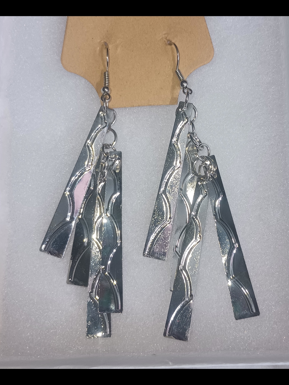 Silver Dangle Wave Bar Earrings - Women Jewelry